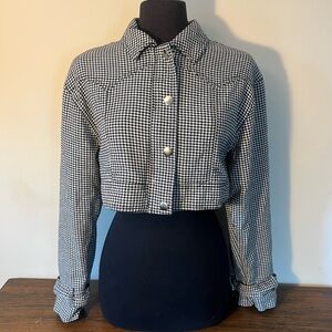 Forever 21 Black and White Gingham Cropped Blazer